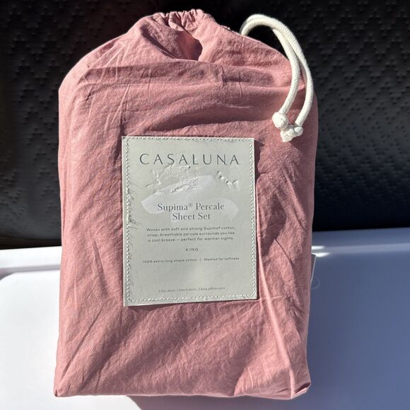 New Casaluna Supima Percale Sheet Set King Size 4 Piece Set Rose - Picture 1 of 4